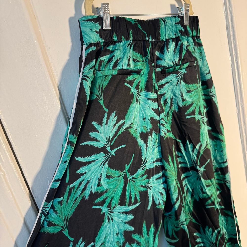 Green Tropical Palm Leaf Wide Leg Pants Black White Side Stripe Dopamine XS - Picture 8 of 11